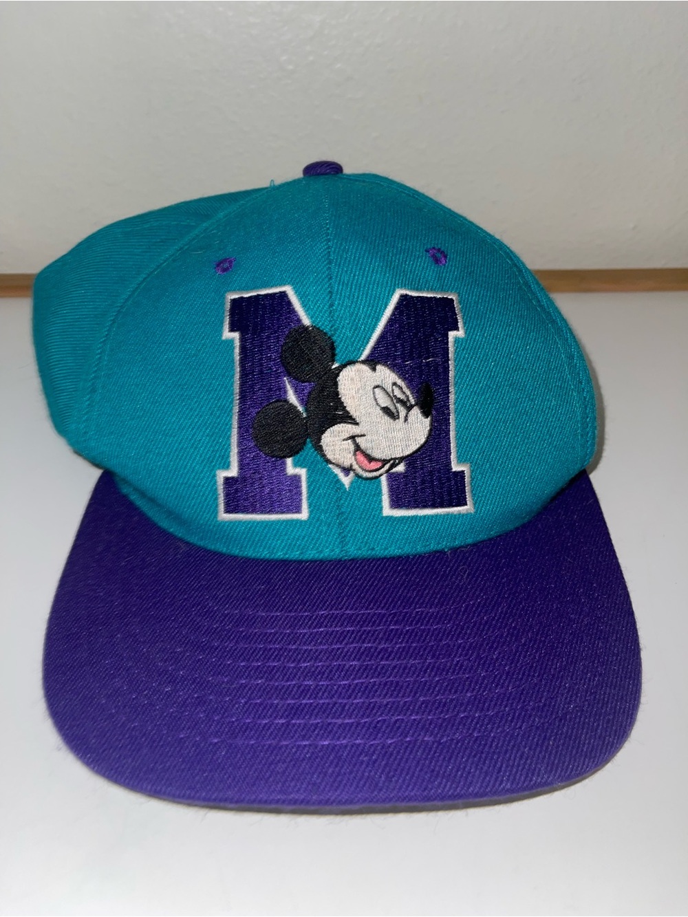 Vintage Disney Mickey Mouse Snapback Baseball Trucker Hat Cap Blue Purple